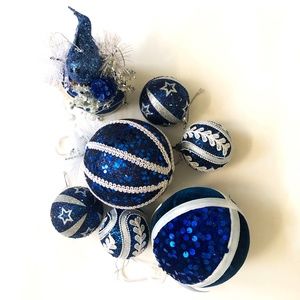 Blue & Silver Glittered/Sequined/Embroidered Ornament Collection